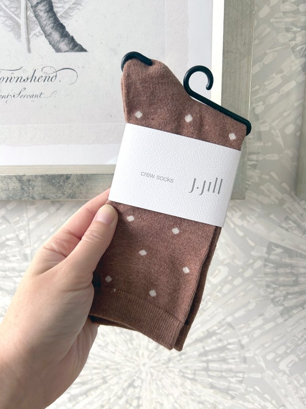 NWT J. Jill Women's Crew Socks - Taupe with Ivory Polka Dots MSRP $12